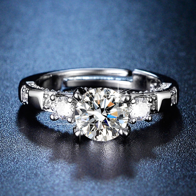 Silver Plated Crystal Studded Contemporary Anti Tarnish Adjustable Solitaire Finger Ring - MySmartBazaar