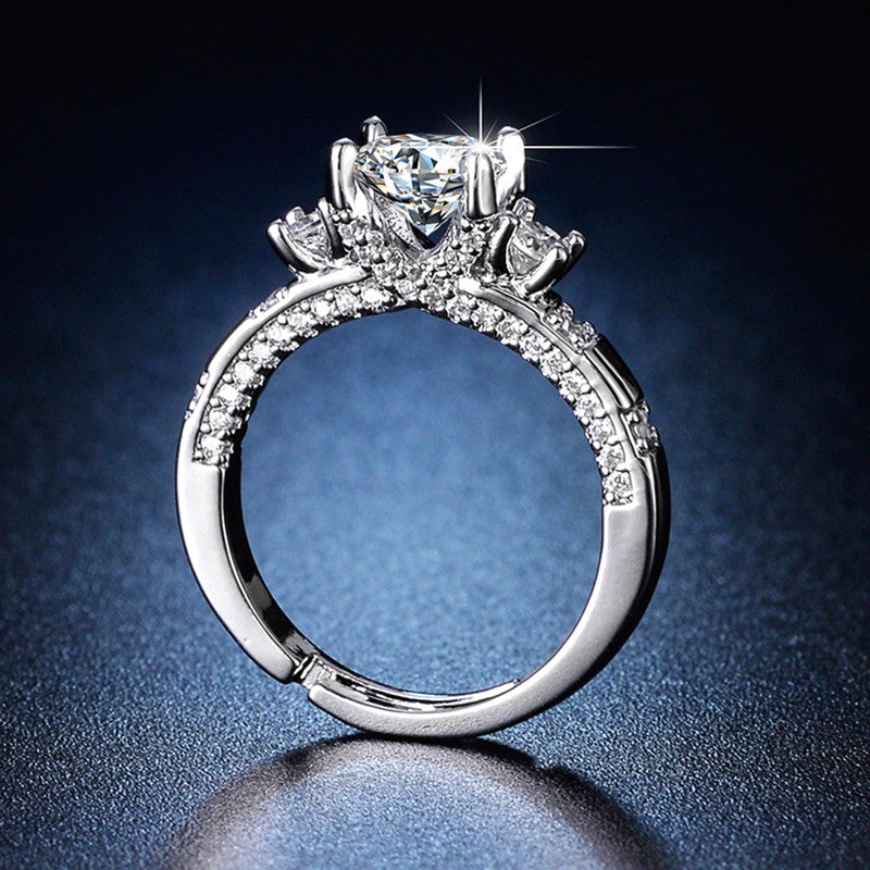 Silver Plated Crystal Studded Contemporary Anti Tarnish Adjustable Solitaire Finger Ring - MySmartBazaar