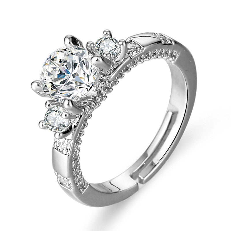 Silver Plated Crystal Studded Contemporary Anti Tarnish Adjustable Solitaire Finger Ring - MySmartBazaar