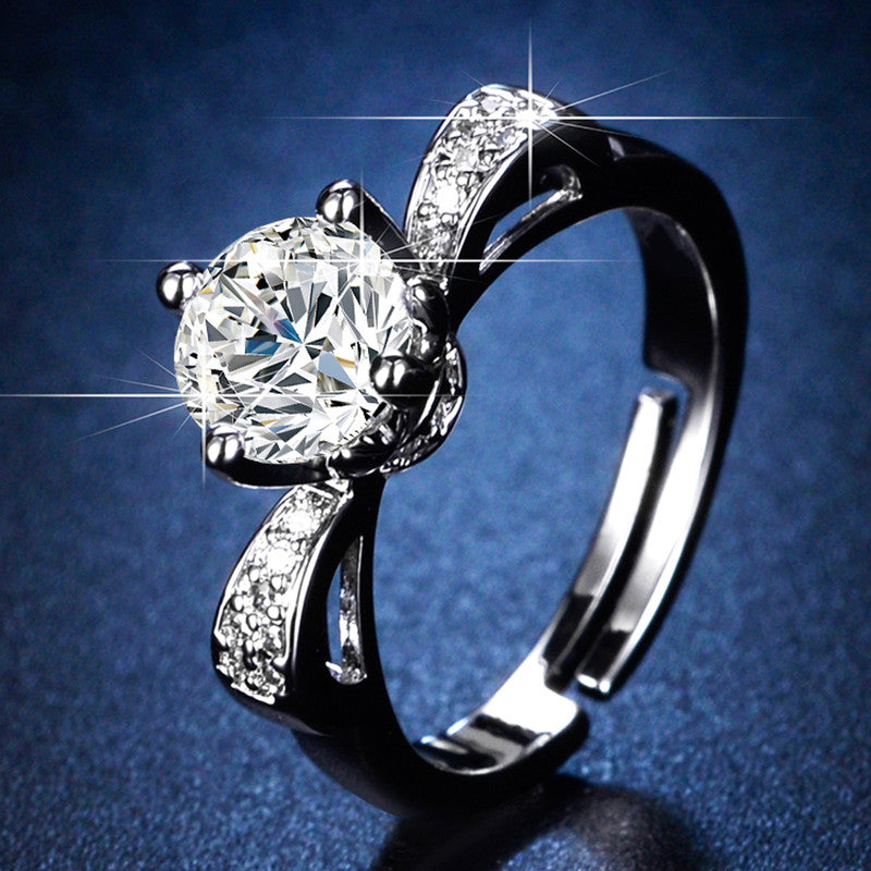 Silver Plated Crystal Studded Contemporary Anti Tarnish Adjustable Solitaire Finger Ring - MySmartBazaar