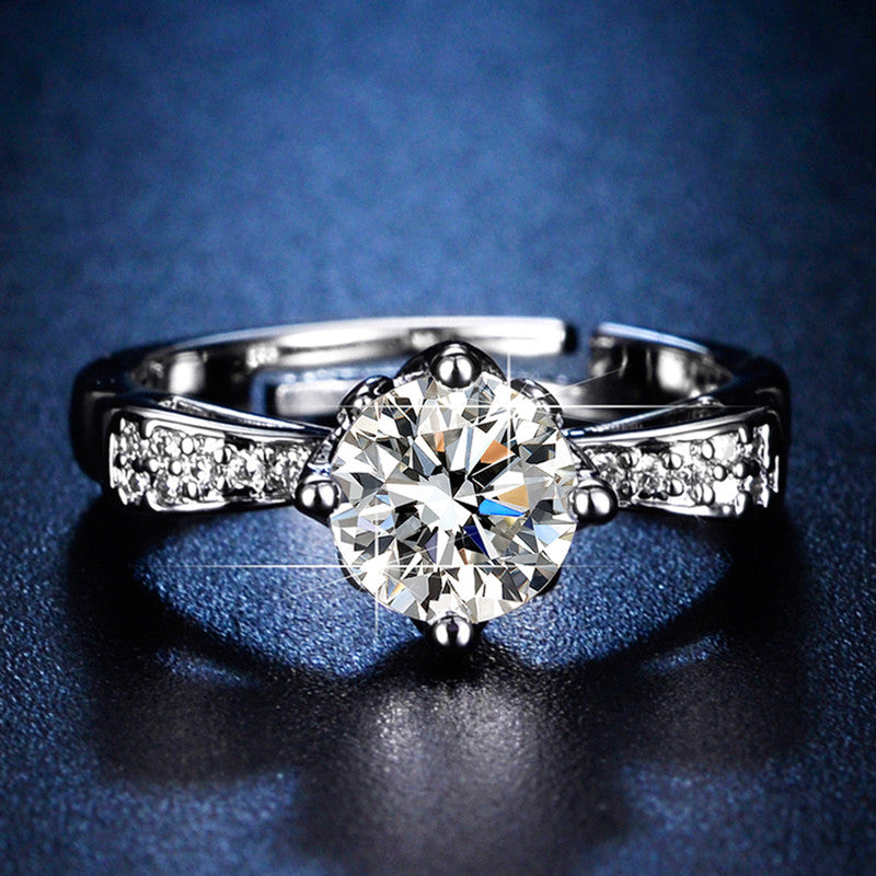 Silver Plated Crystal Studded Contemporary Anti Tarnish Adjustable Solitaire Finger Ring - MySmartBazaar