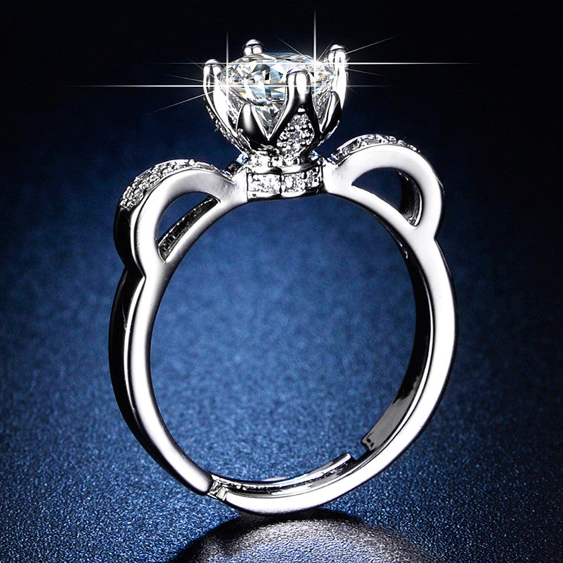 Silver Plated Crystal Studded Contemporary Anti Tarnish Adjustable Solitaire Finger Ring - MySmartBazaar