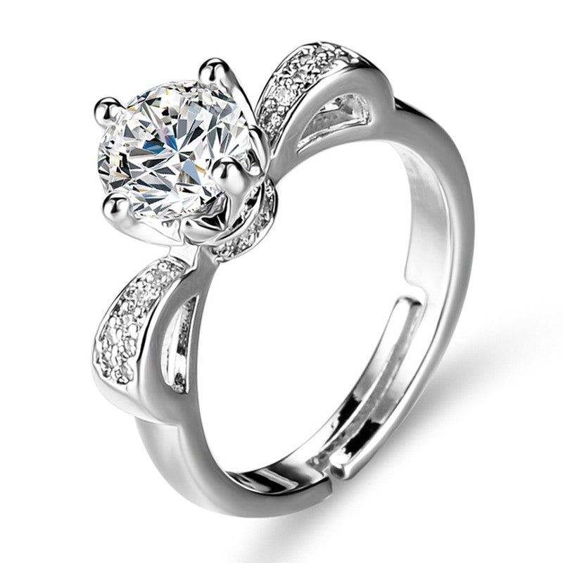 Silver Plated Crystal Studded Contemporary Anti Tarnish Adjustable Solitaire Finger Ring - MySmartBazaar