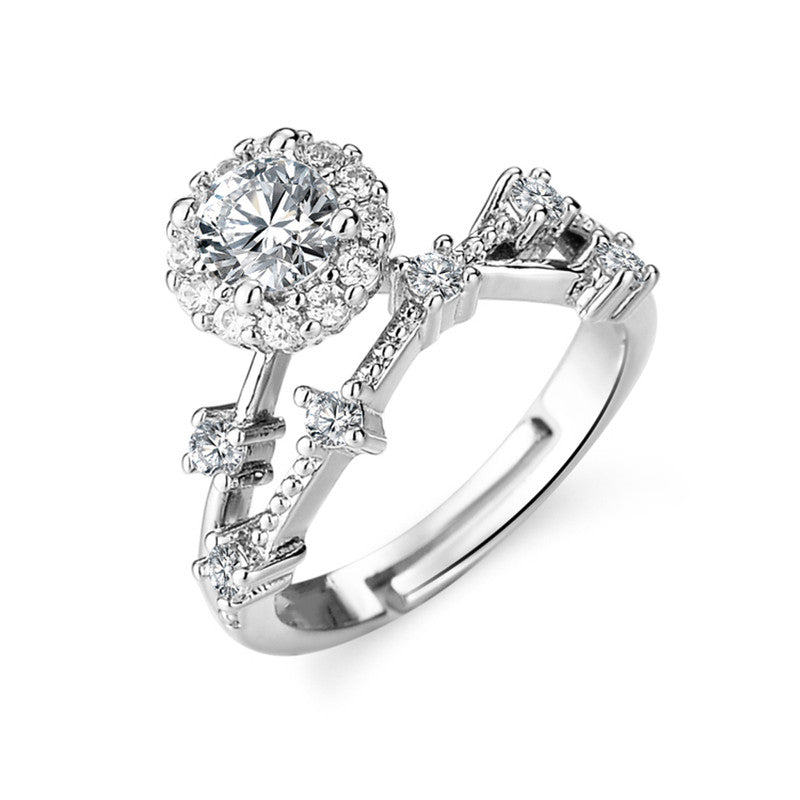 Silver Plated Crystal Studded Contemporary Anti Tarnish Adjustable Solitaire Finger Ring - MySmartBazaar