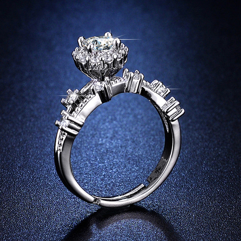 Silver Plated Crystal Studded Contemporary Anti Tarnish Adjustable Solitaire Finger Ring - MySmartBazaar