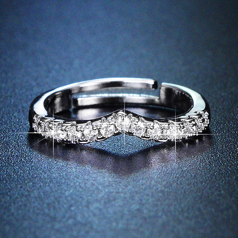 Silver Plated American Diamond Studded V Shape Contemporary Anti Tarnish Adjustable Finger Ring - MySmartBazaar