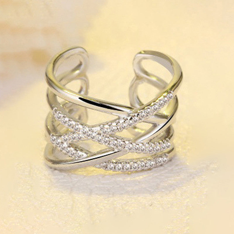 Silver Plated American Diamond Studded Contemporary Korean Finger Ring