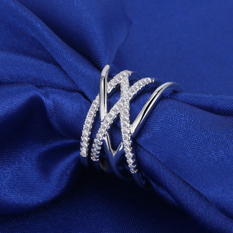 Silver Plated American Diamond Studded Contemporary Korean Finger Ring