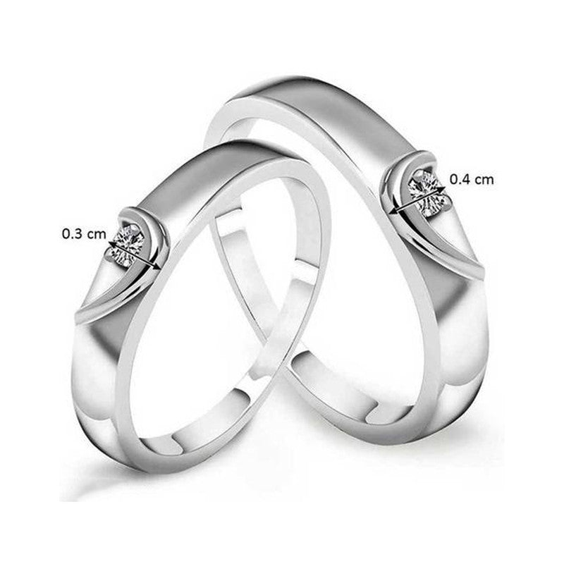 Silver Plated American Diamonds Studded Adjustable Heart Themed Couple Rings