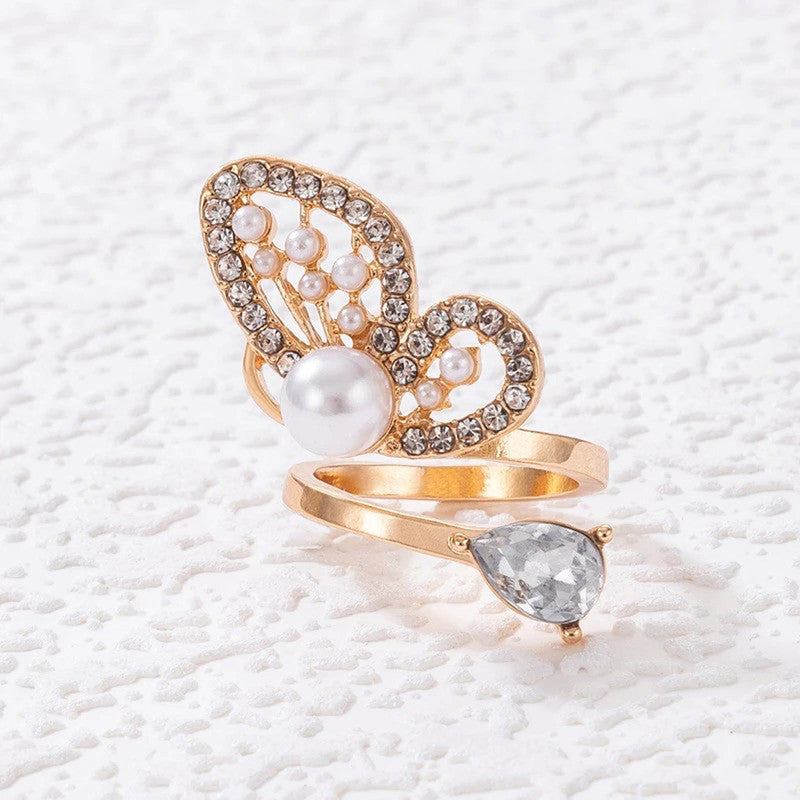 Gold Plated Half Butterfly Inspired Stone Studded Cocktail Ring - MySmartBazaar