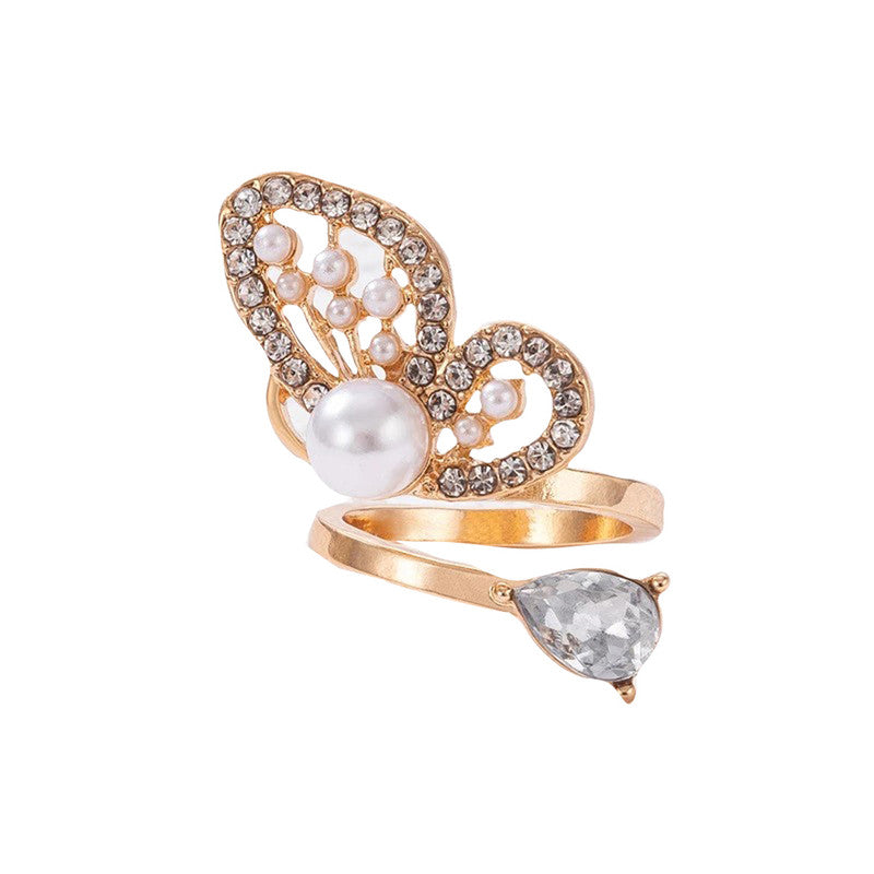Gold Plated Half Butterfly Inspired Stone Studded Cocktail Ring - MySmartBazaar