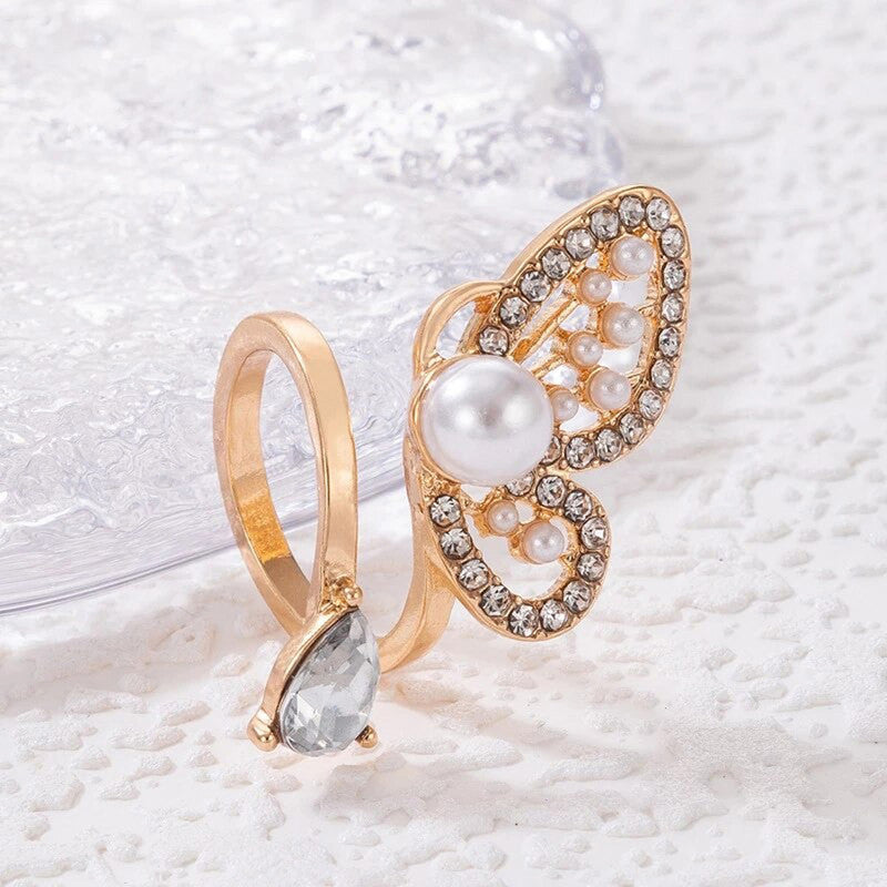 Gold Plated Half Butterfly Inspired Stone Studded Cocktail Ring - MySmartBazaar