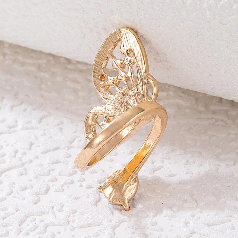 Gold Plated Half Butterfly Inspired Stone Studded Cocktail Ring - MySmartBazaar