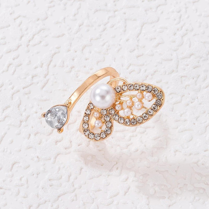 Gold Plated Half Butterfly Inspired Stone Studded Cocktail Ring - MySmartBazaar