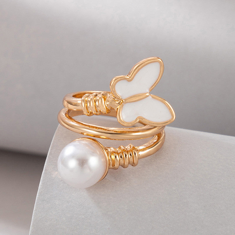 Gold Plated Gold-Toned Butterfly Inspired Stone Studded Cocktail Ring - MySmartBazaar