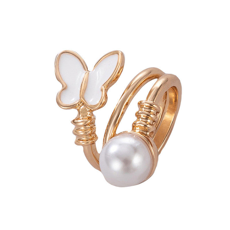 Gold Plated Gold-Toned Butterfly Inspired Stone Studded Cocktail Ring - MySmartBazaar