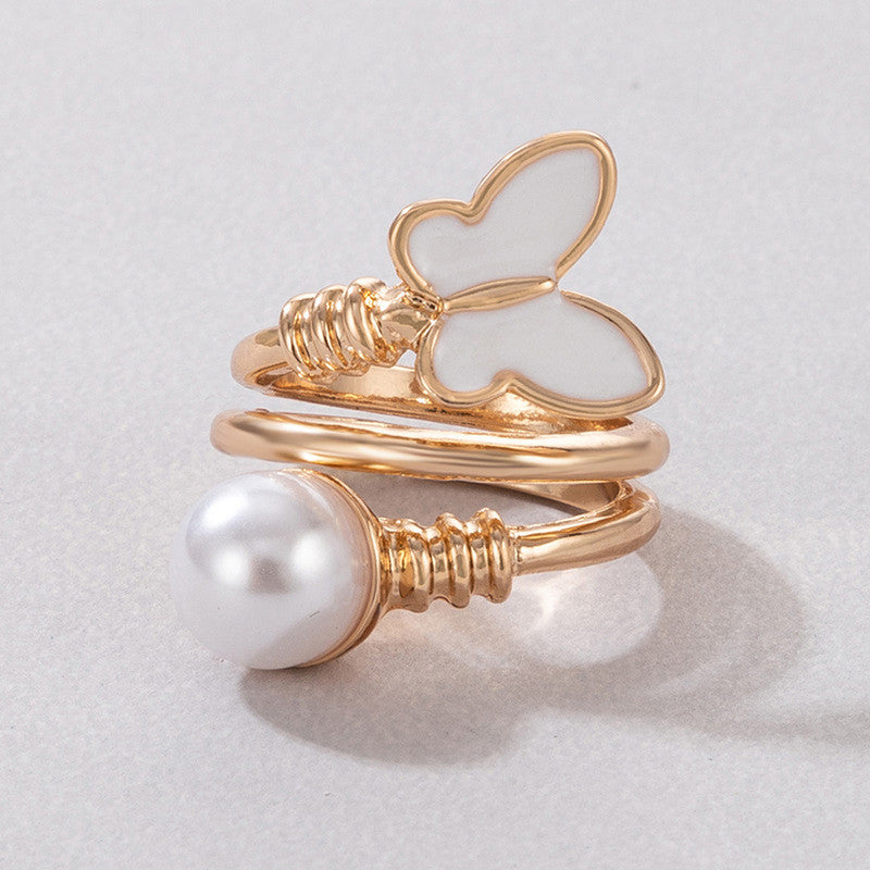 Gold Plated Gold-Toned Butterfly Inspired Stone Studded Cocktail Ring - MySmartBazaar