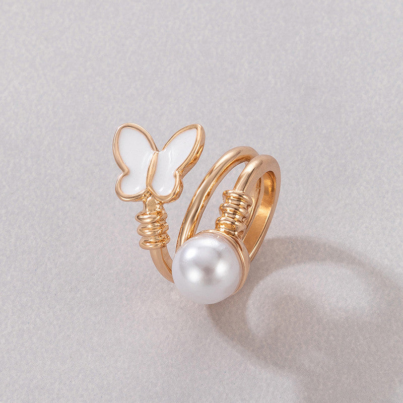 Gold Plated Gold-Toned Butterfly Inspired Stone Studded Cocktail Ring - MySmartBazaar