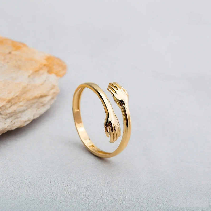 Gold-Plated Hug Shaped Adjustable Hug Day Finger Ring