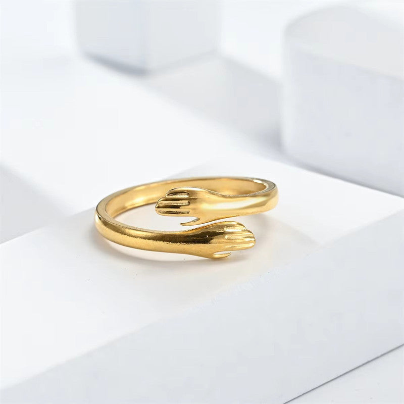 Gold-Plated Hug Shaped Adjustable Hug Day Finger Ring