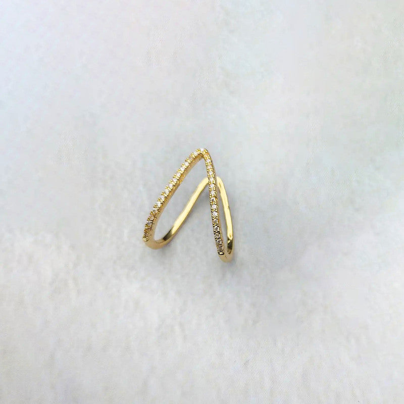 Gold-Plated Anti Tarnish V Shaped CZ Studded Adjustable Finger Ring