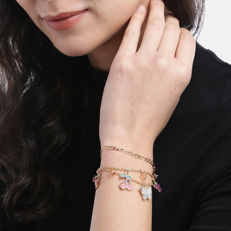 Gold Plated Gold Toned Layered Anklet Cum Bracelet