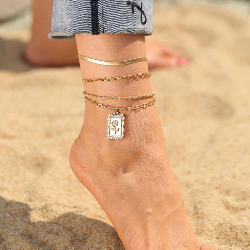 Gold Plated Gold Toned Layered Anklet Cum Bracelet