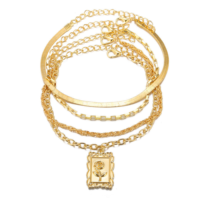 Gold Plated Gold Toned Layered Anklet Cum Bracelet