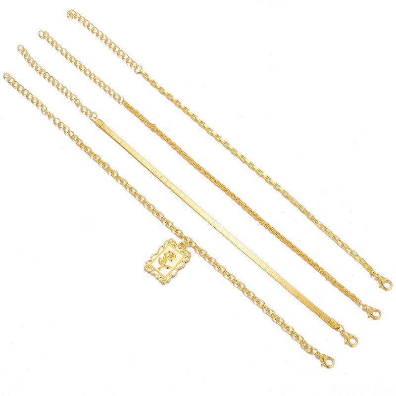 Gold Plated Gold Toned Layered Anklet Cum Bracelet