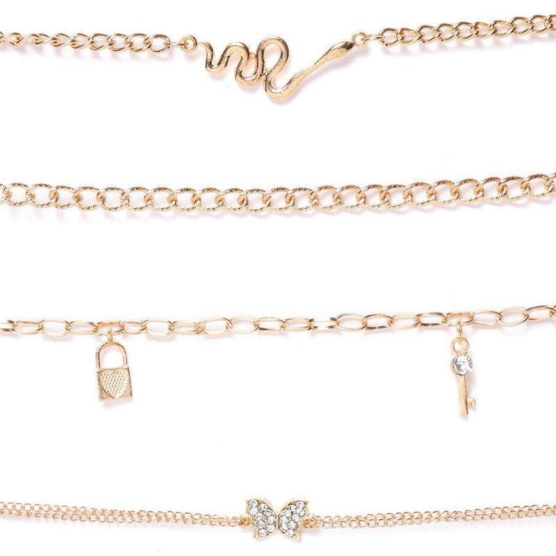 Gold Plated Gold Toned Layered Anklet Cum Bracelet