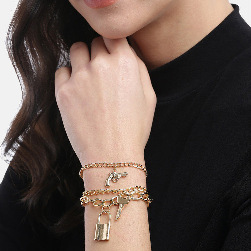 Gold Plated Gold Toned Layered Anklet Cum Bracelet