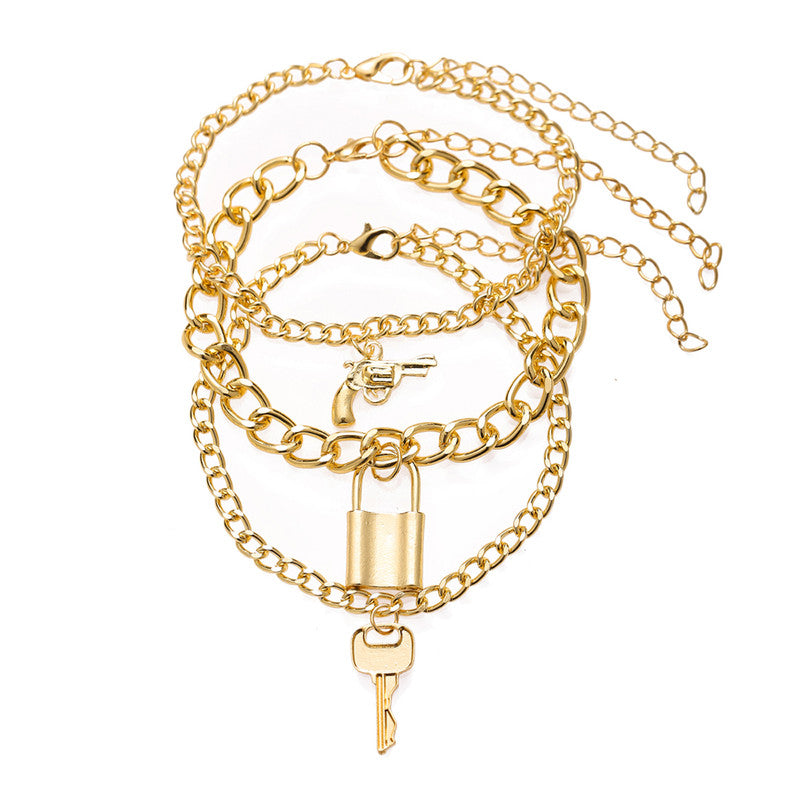 Gold Plated Gold Toned Layered Anklet Cum Bracelet