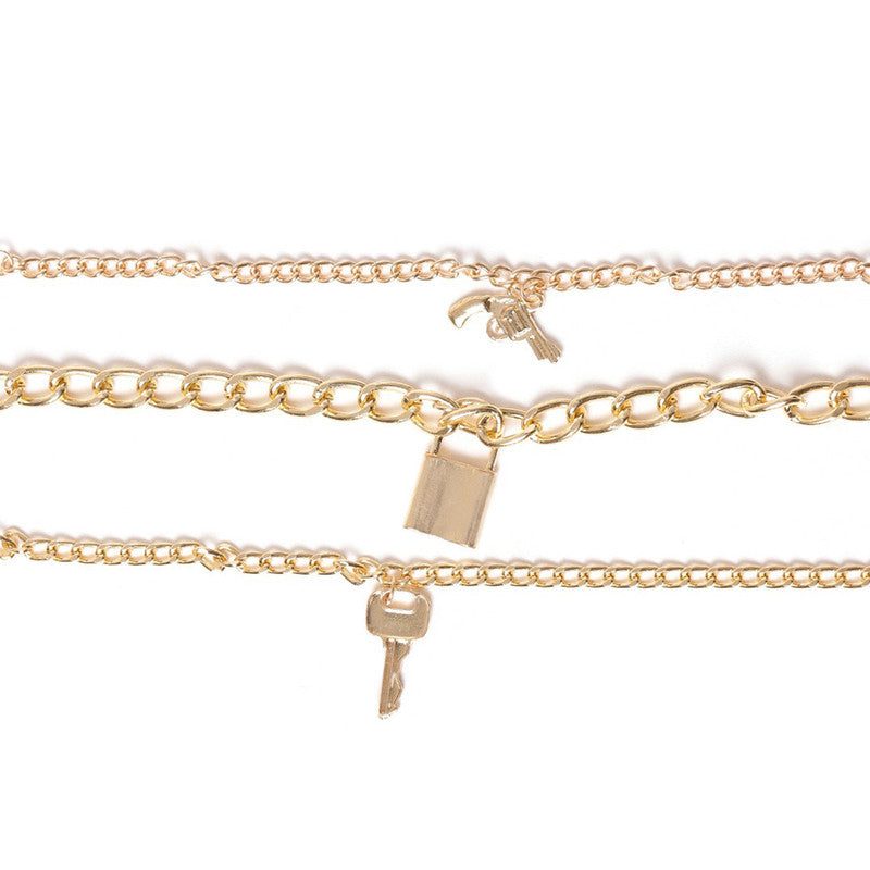 Gold Plated Gold Toned Layered Anklet Cum Bracelet