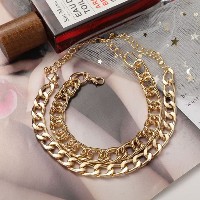 Gold Plated Gold Toned Layered Anklet Cum Bracelet