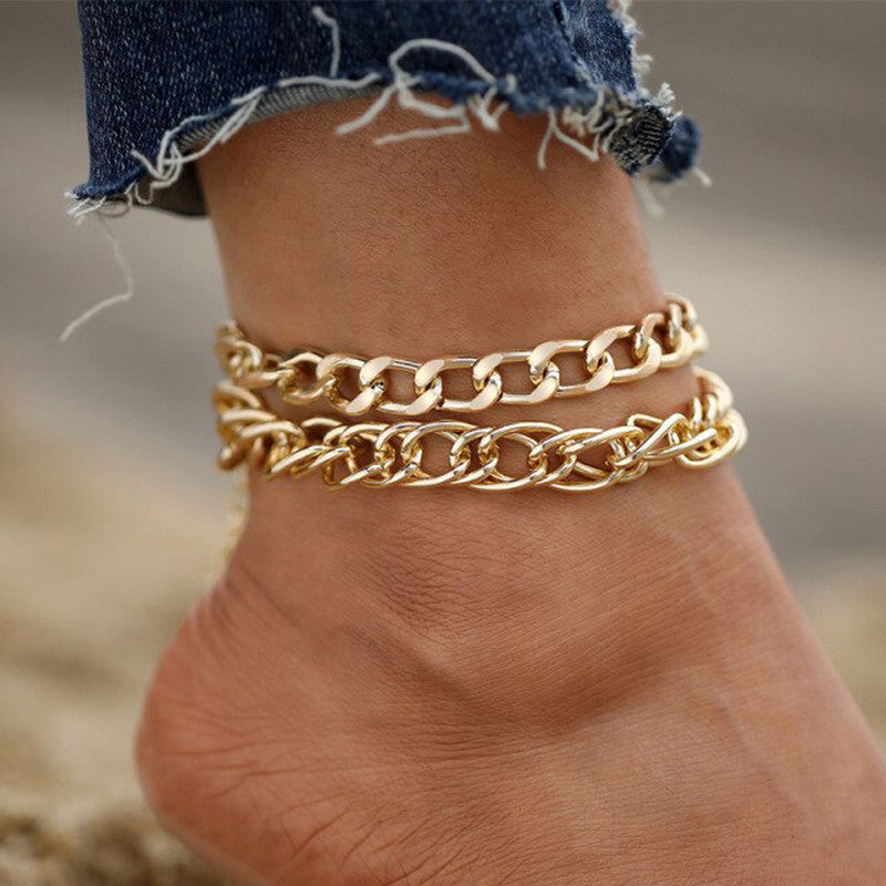 Gold Plated Gold Toned Layered Anklet Cum Bracelet