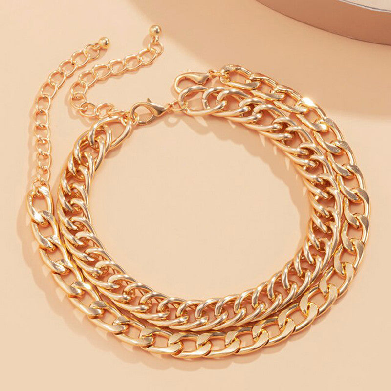 Gold Plated Gold Toned Layered Anklet Cum Bracelet