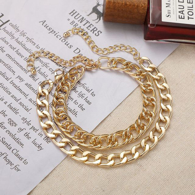 Gold Plated Gold Toned Layered Anklet Cum Bracelet