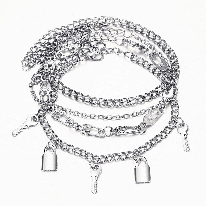 Silver Plated Lock-Key Anklet Cum Bracelet