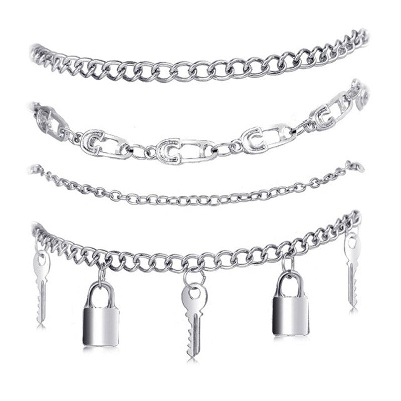 Silver Plated Lock-Key Anklet Cum Bracelet