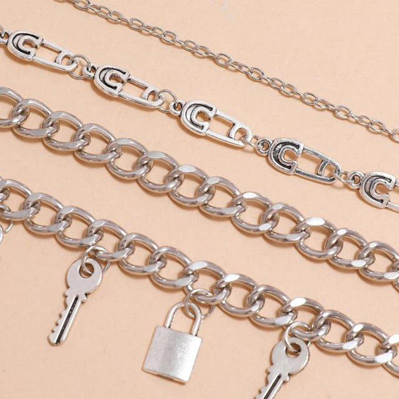 Silver Plated Lock-Key Anklet Cum Bracelet