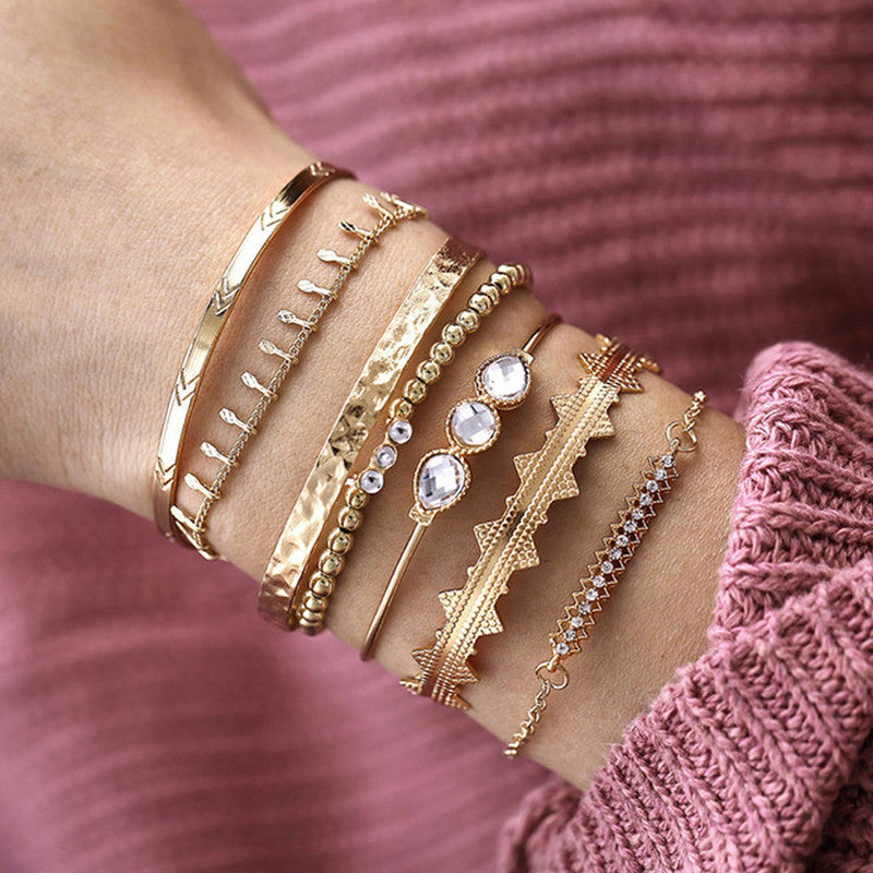 Set of 7 Gold Plated Boho Bracelets For Women and Girls