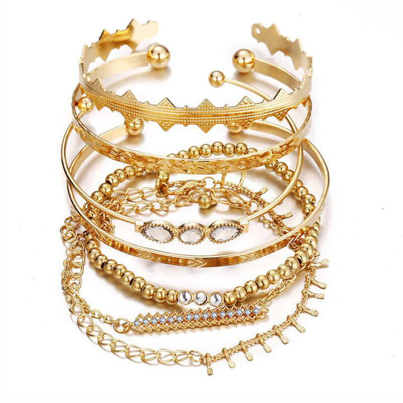 Set of 7 Gold Plated Boho Bracelets For Women and Girls