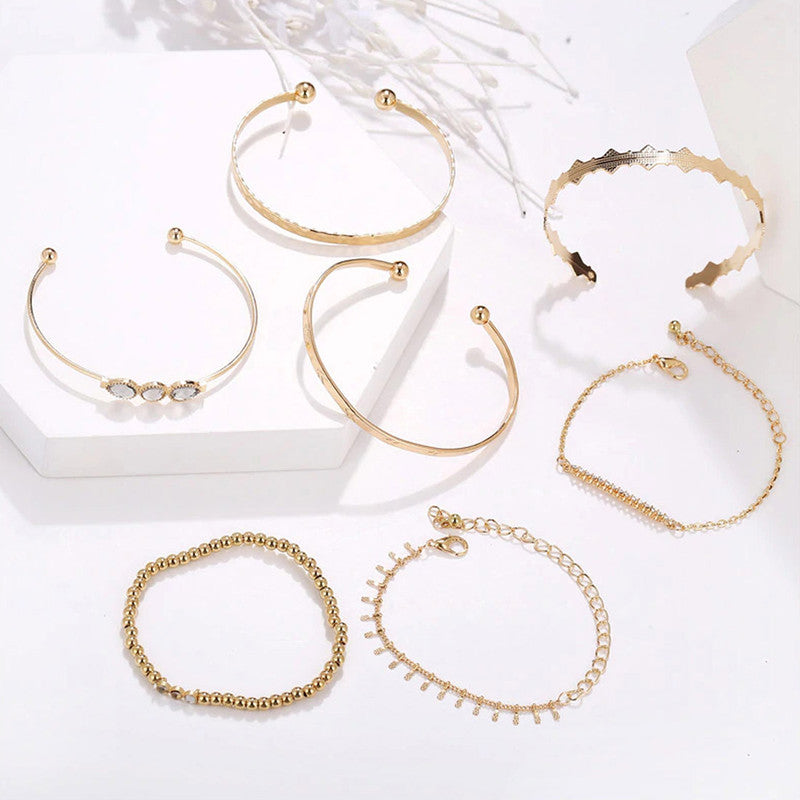 Set of 7 Gold Plated Boho Bracelets For Women and Girls