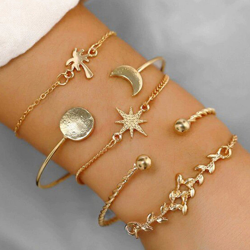 Set of 5 Gold Plated Boho Bracelets