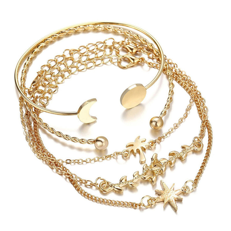 Set of 5 Gold Plated Boho Bracelets