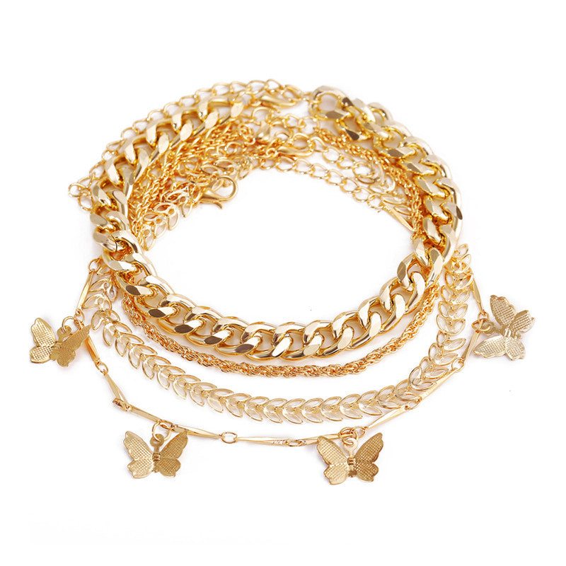 Mesmerizing Butterfly Multi Strand Gold Plated Bracelet For Women and Girls