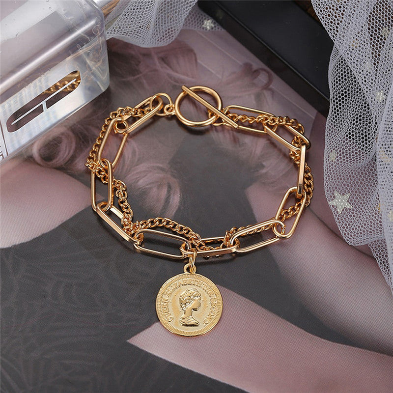 Stylish Coin Head Gold Plated Multistrand Bracelet