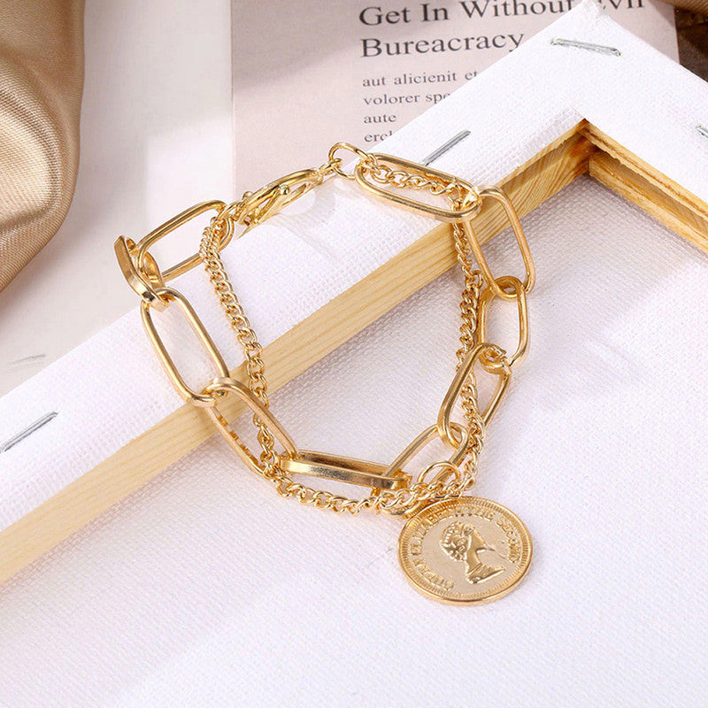 Stylish Coin Head Gold Plated Multistrand Bracelet