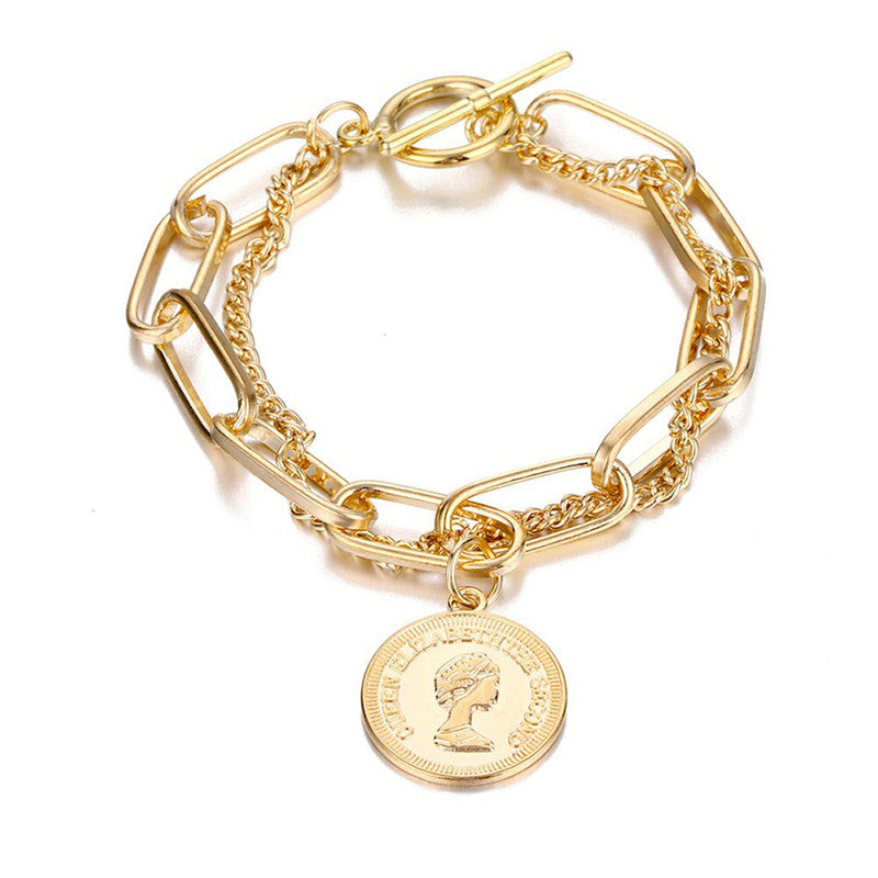 Stylish Coin Head Gold Plated Multistrand Bracelet