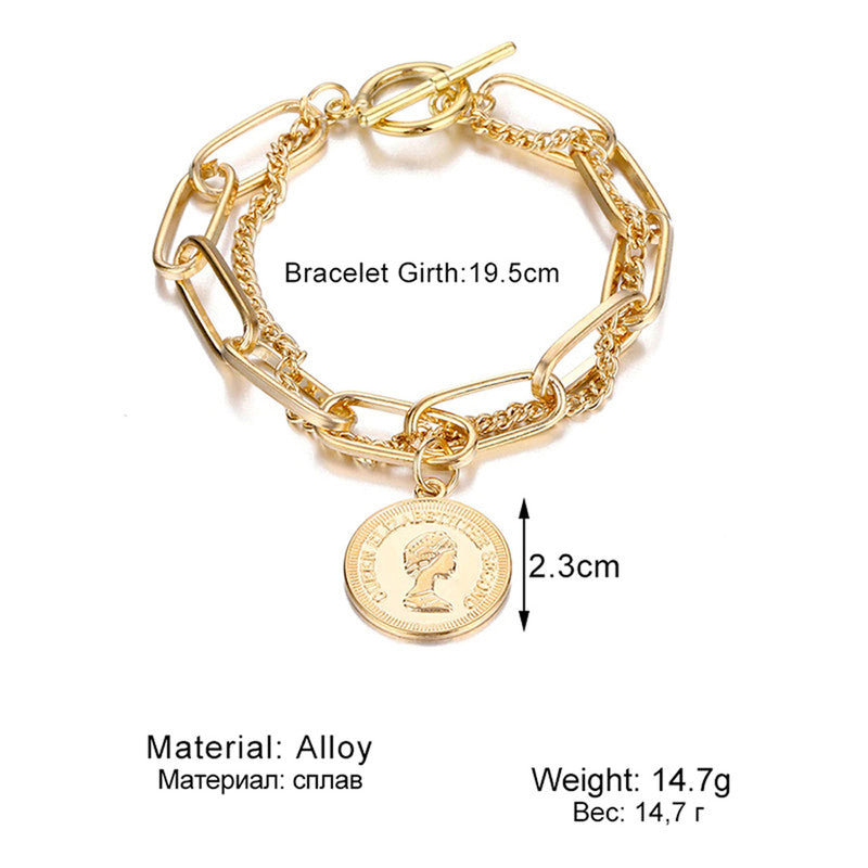 Stylish Coin Head Gold Plated Multistrand Bracelet